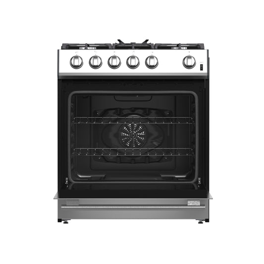Forno Leonardo 30-Inch Stainless Steel Gas Range, 5 Sealed Burners (Totaling 39,500 BTU), 5 cu.ft. Convection Oven, Continuous Cast Iron Grates, Black Enamel Interior, Auto Re-Ignition, LP Conversion Kit Included - Forno Appliances