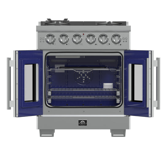 Forno Capriasca 30-Inch Freestanding French Door Gas Range, 4 Burners, Convection Oven, Energy Efficient - Forno Appliances