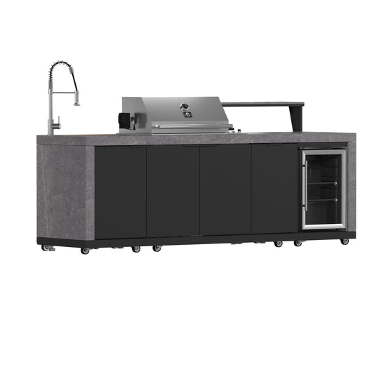Forno Rimini Outdoor Kitchen 30" BBQ 62,600 BTU, 3 Burners with Sear & Rotisserie, 2.4 cu.ft. Beverage Center, Stainless Steel Sink, Black Cabinets & Gray Sintered Stone Countertop - Forno Appliances