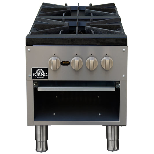 Forno Commerciale gas stock pot range, 2 powerful 3-ring burners, 160,000 BTU, durable stainless steel, heavy-duty cast iron grates - Forno Appliances
