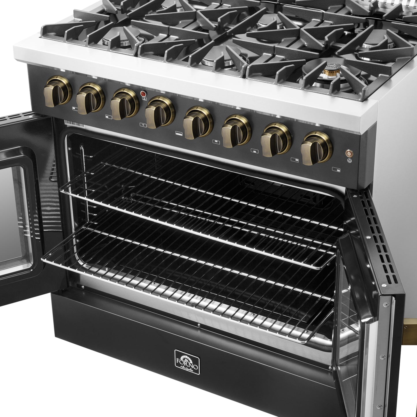 Forno Galiano 36-inch Freestanding French Door Dual Fuel Range Black - Forno Appliances
