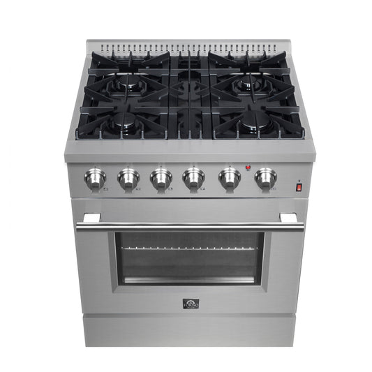Forno Marco 30-Inch Dual Fuel Range, Stainless Steel, 4 Burners, 37,000 BTU, True Convection Oven, Energy Efficient - Forno Appliances