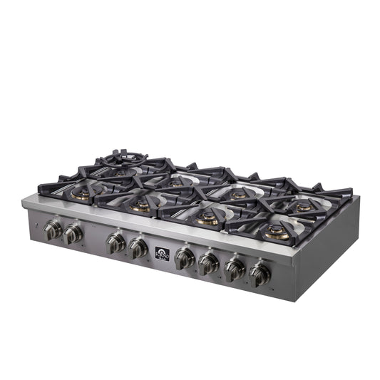 Forno Spezia Alta Qualita 48-Inch Pro-Style Gas Rangetop, Stainless Steel, 8 Sealed Burners, Continuous Cast Iron Grates, High Heat Output - Forno Appliances