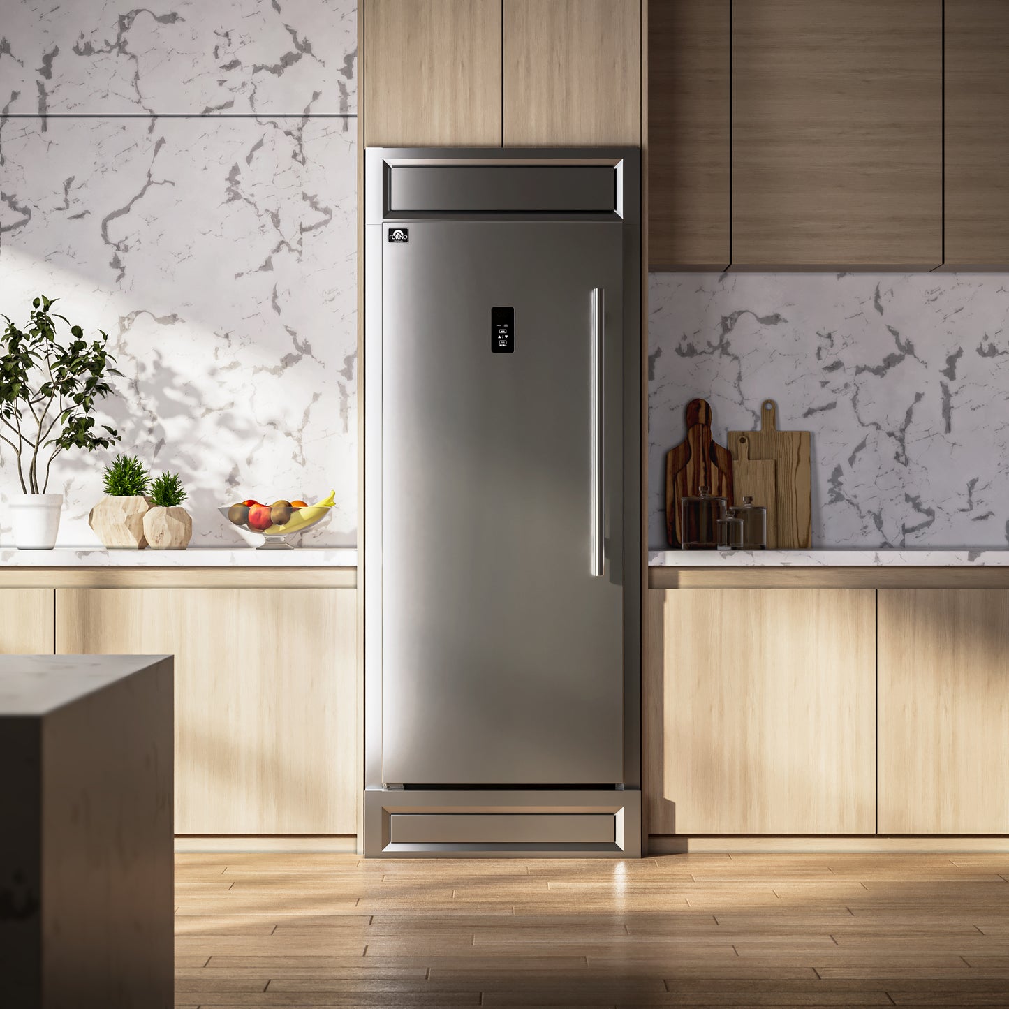 Forno Fortezza 32 Inch Left-Swing Freezer with Trim Kit, Stainless Steel, with Automatic Ice Maker - Forno Appliances