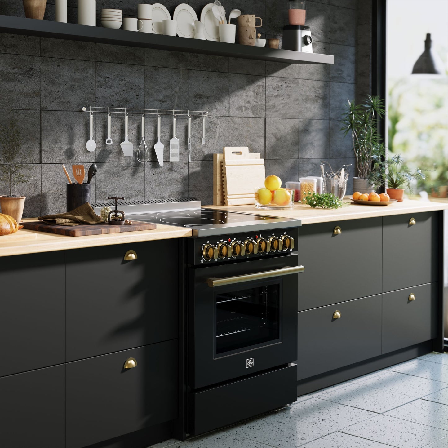 Forno Paolo 30-Inch Freestanding Electric Range, Black, 4.38 cu.ft, True Convection Oven, Energy Efficient - Forno Appliances