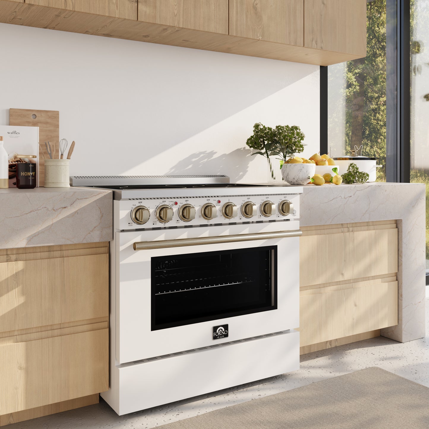 Forno Paolo 36 Inch White Freestanding Electric Range, Stainless Steel, 5.44 cu.ft, True Convection Oven, Energy Efficient - Forno Appliances