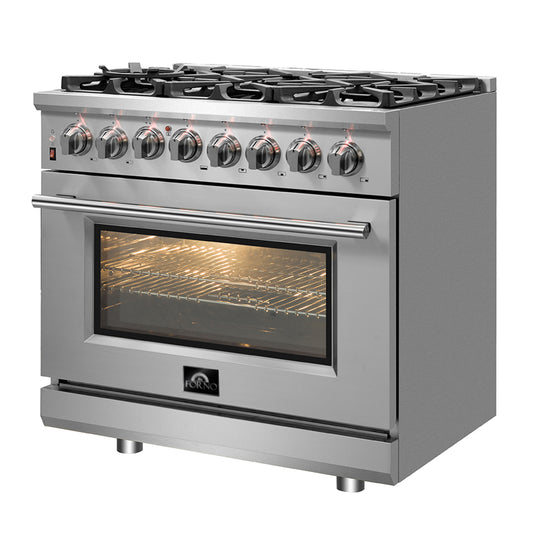 Forno Massimo 36-Inch Freestanding Dual Fuel Range, 6 Burners, Double Convection Ovens - Forno Appliances