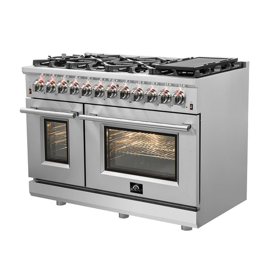 Forno Massimo 48-Inch Freestanding Dual Fuel Range, 8 Burners, Double Convection Ovens - Forno Appliances