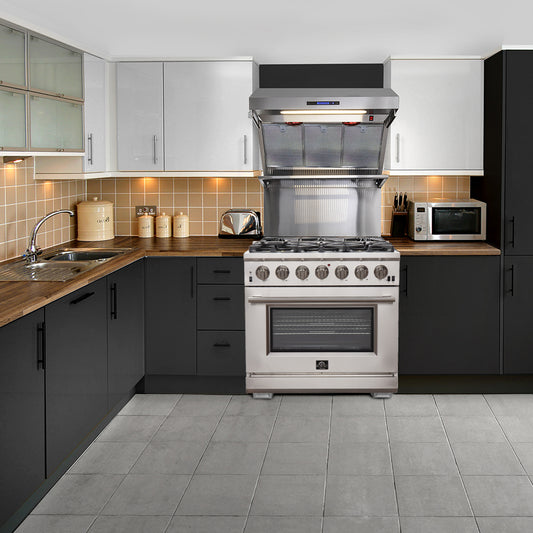 FORNO Premium 2-Piece Kitchen Bundle -Capriasca 36" Stainless Steel Range, Forno Salerno 36" Side by Side Stainless Steel Refrigerator 20 cu.ft - FBDL-019-02CAUS - Forno Appliances