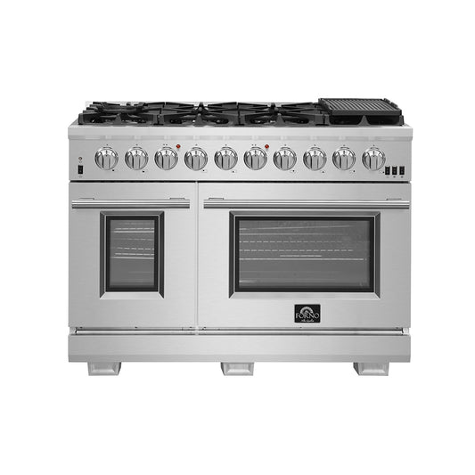 FORNO Premium 2-Piece Kitchen Bundle - Capriasca 48" Stainless Steel Range, Rizzuto 60" W. Dual Combo Convertible Refrigerator - FBDL-019-04CAUS - Forno Appliances