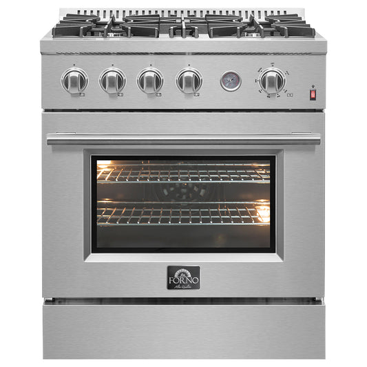 FORNO Premium 2-Piece Kitchen Bundle - Marco 30-inch Gas Range Stainless Steel, Forno Salerno 33" Side-by-Side Stainless Steel Refrigerator 15.6 cu.ft - FBDL-021-01CAUS - Forno Appliances