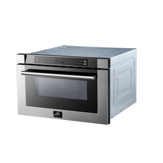 Forno Capoliveri 24-Inch Microwave Drawer, Stainless Steel, 1.2 cu.ft, 1500 Watts, Built-In, Touch Control LCD Display, Auto-Touch Open/Close, 11 Power Levels, Sensor Cooking - Forno Appliances