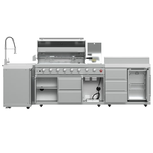 FORNO Bulnes 40-Inch BBQ, 95,000 BTU, 5 Burners, Sear & Rotisserie Infrared with Side Burner, Stainless Steel Outdoor Kitchen with 1.8 cu.ft. Beverage Center & White Sintered Stone Countertops - Forno Appliances