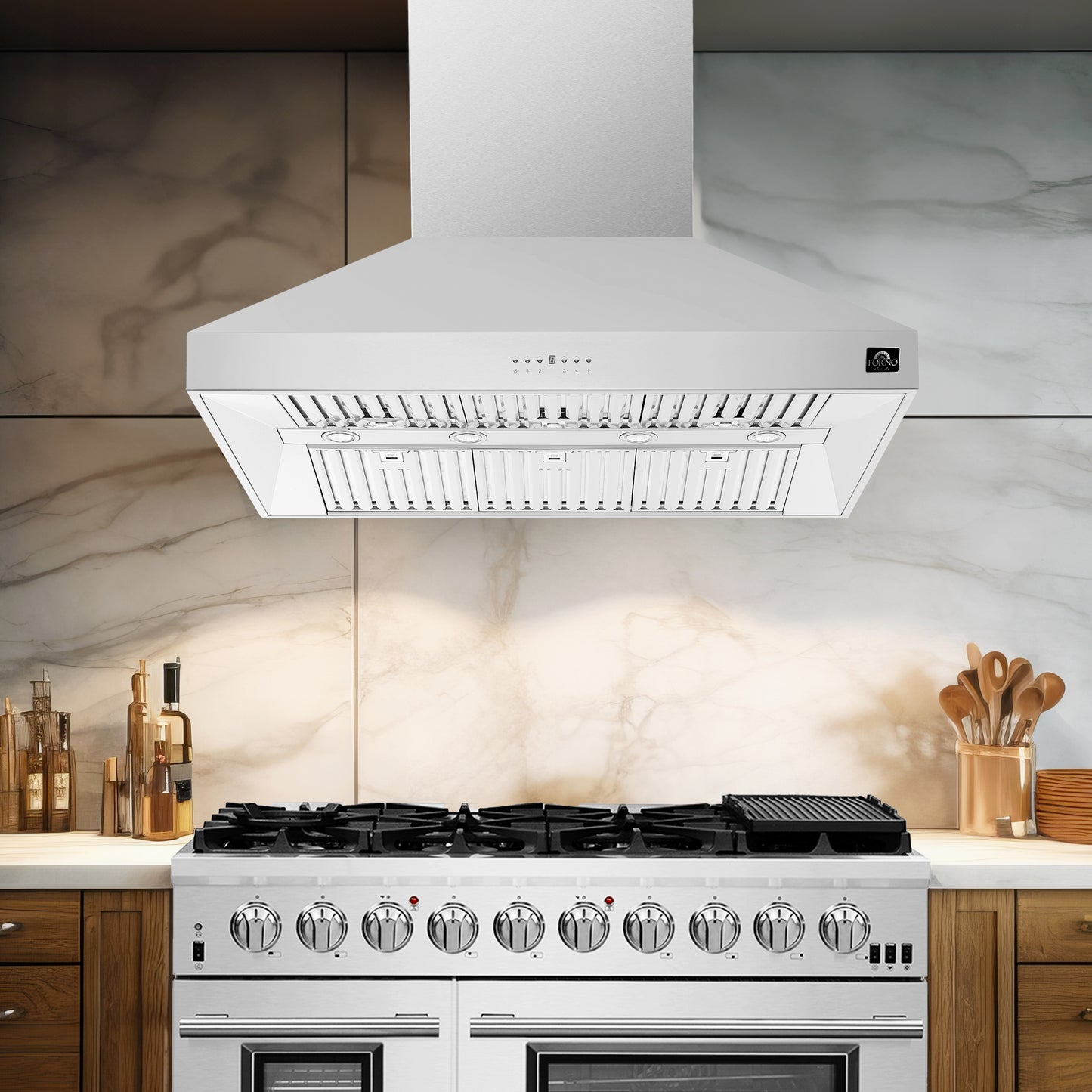 Forno Orvieto hotte murale de 48 pouces, éclairage LED, robuste, acier inoxydable - Forno Appliances