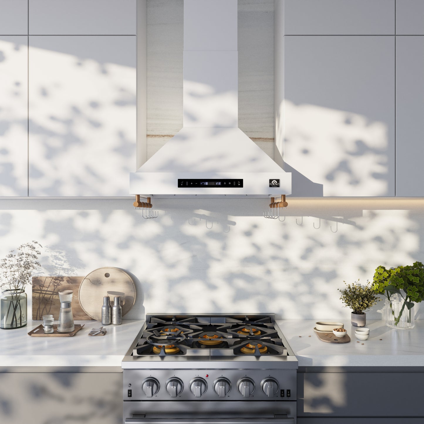Forno Venezia 30 Inch Wall-Mounted Range Hood in White with Touch Controls and Baffle Filters - Forno Appliances