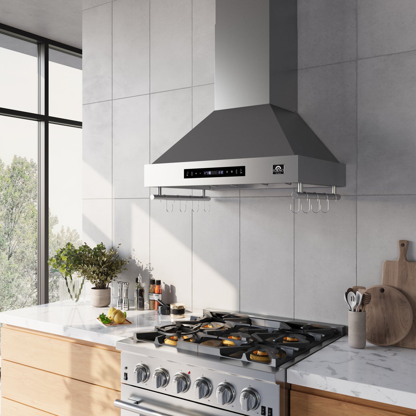 Forno Venezia 30 Inch Wall-Mounted Range Hood with Touch Controls and Baffle Filters - Forno Appliances