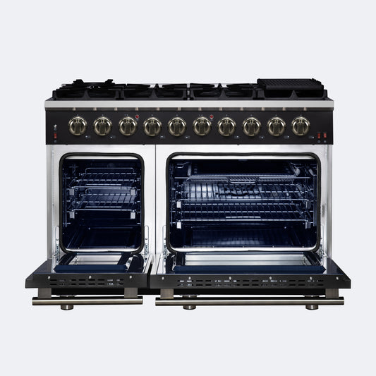 Forno Massimo 48-Inch Black Freestanding Gas Range, 8 Burners, True Convection Oven - Forno Appliances