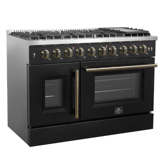 Forno Galiano 48" Freestanding French Door Gas Range in Black - Forno Appliances