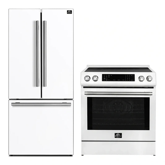 FORNO 2-Piece White Kitchen Bundle - 30" Induction Range and 31" Bottom Freezer Refrigerator - Forno Appliances