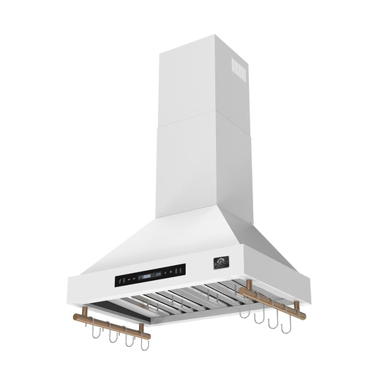 Forno Venezia 30 Inch Wall-Mounted Range Hood in White with Touch Controls and Baffle Filters - Forno Appliances