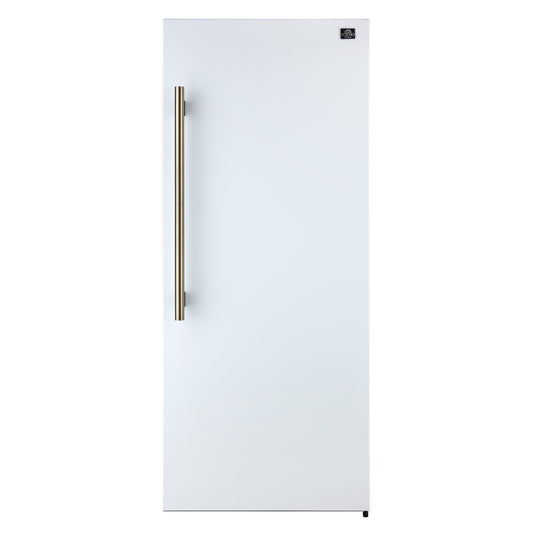 Forno Maderno 28-Inch Built-In Convertible Refrigerator in White with Antique Brass Handle, 13.6 cu.ft. Right Swing with Decorative Trim - 32-Inch Wide - Forno Appliances