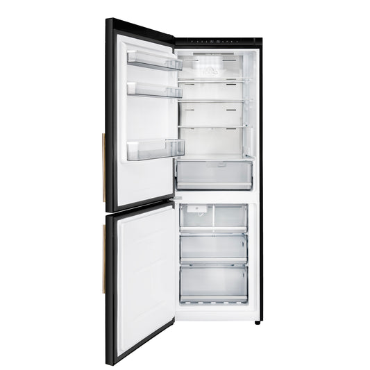 Custodia 24" Bottom Freezer, 10.3 cf., Left Swing, Ice Maker, Total No frost, Black, Antique Brass handles - Forno Appliances