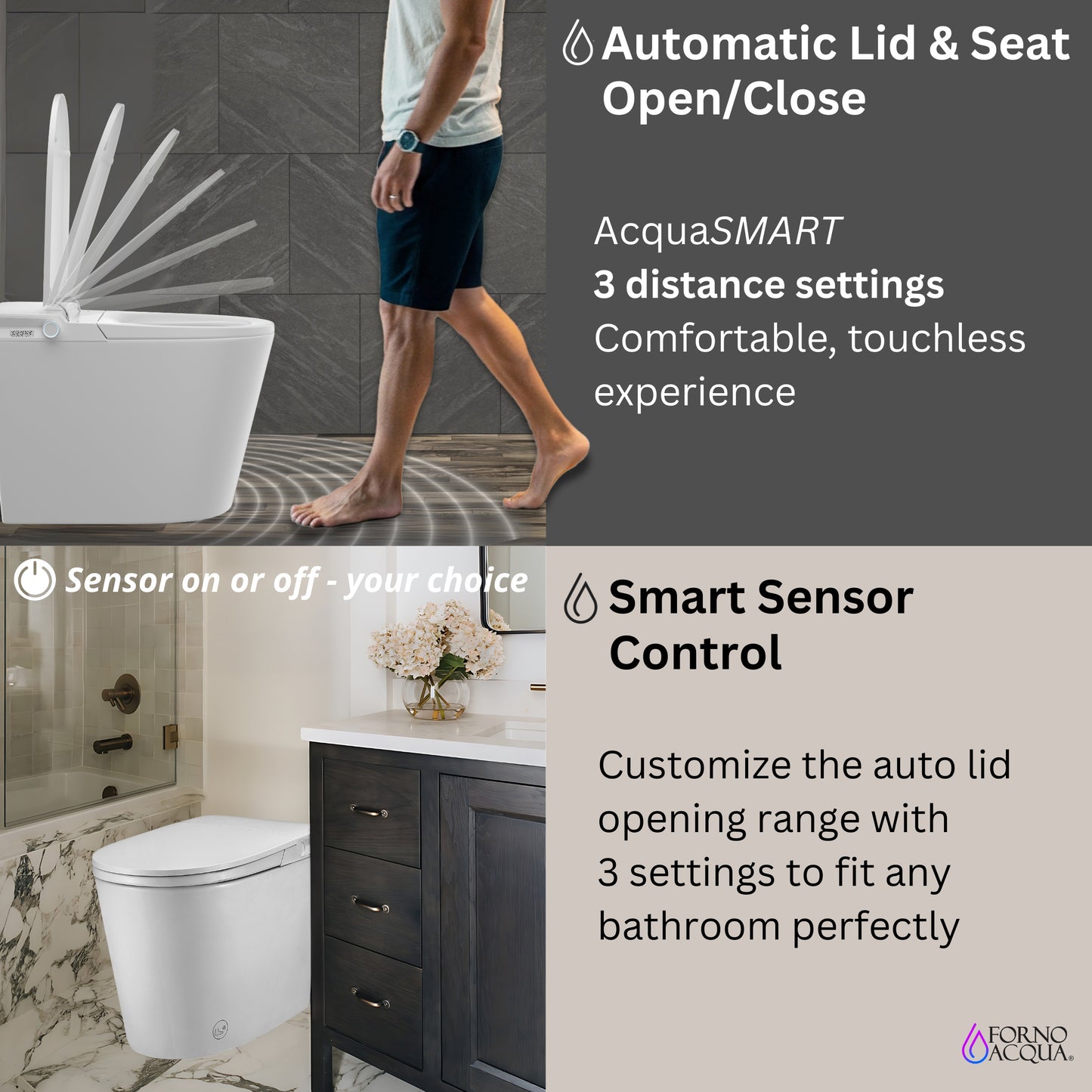 FORNO ACQUA Luxurious Smart Toilet. Includes Auto Flush, Auto Lid, Powerful Flush, sleek tankless design Ideal for Powder Rooms. - Forno Appliances