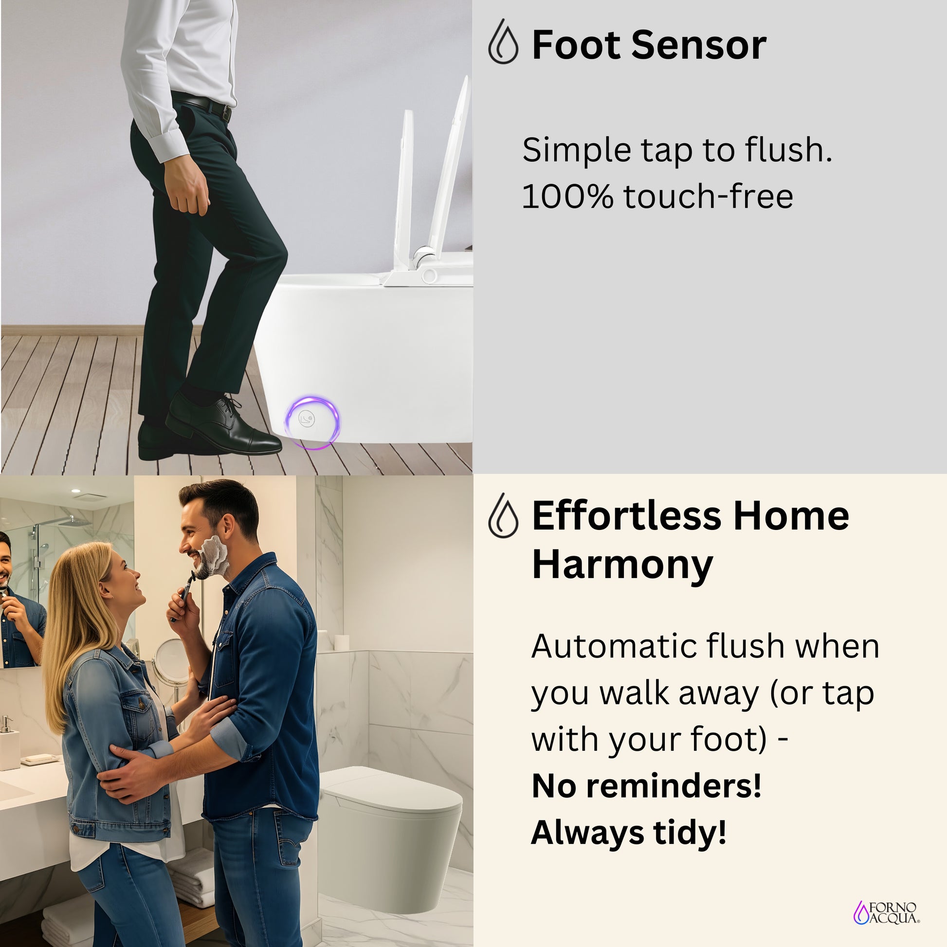 FORNO ACQUA Luxurious Smart Toilet. Includes Auto Flush, Powerful Flush, sleek tankless design Ideal for Powder Rooms. - Forno Appliances