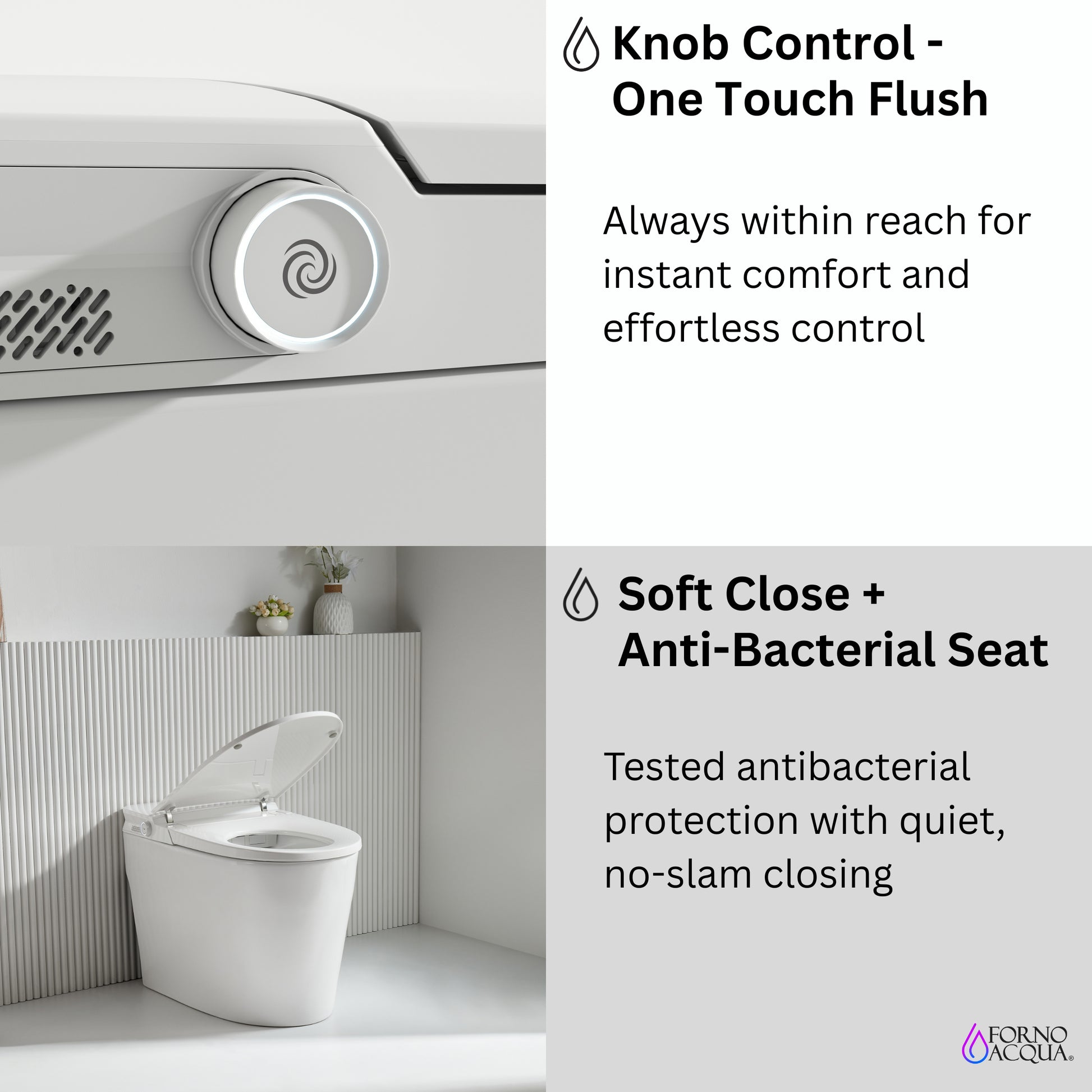 FORNO ACQUA Luxurious Smart Toilet. Includes Auto Flush, Powerful Flush, sleek tankless design Ideal for Powder Rooms. - Forno Appliances