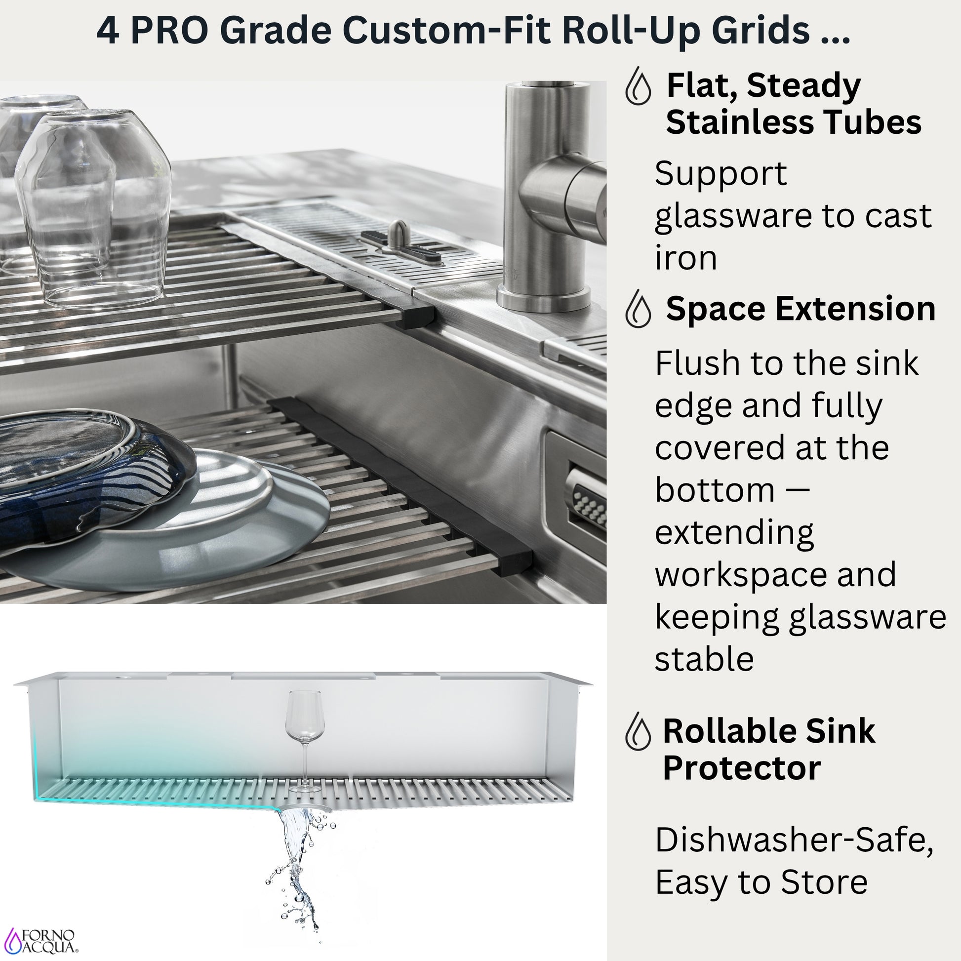 FORNO ACQUA 45 in. Drop-In/Undermount 3-Level Workstation Sink with Two Faucets & Glass Rinser - Forno Appliances