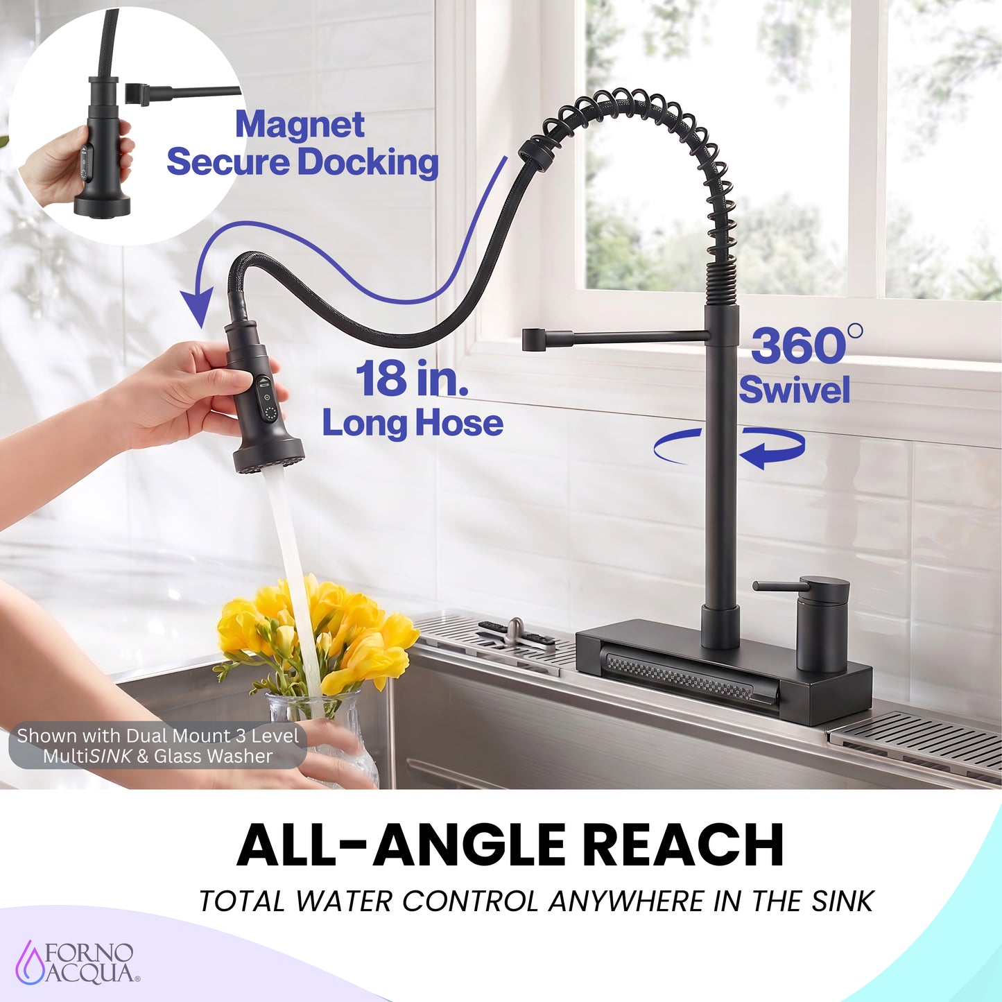FORNO ACQUA 4 function pull-Down Waterfall Kitchen Faucet - Forno Appliances