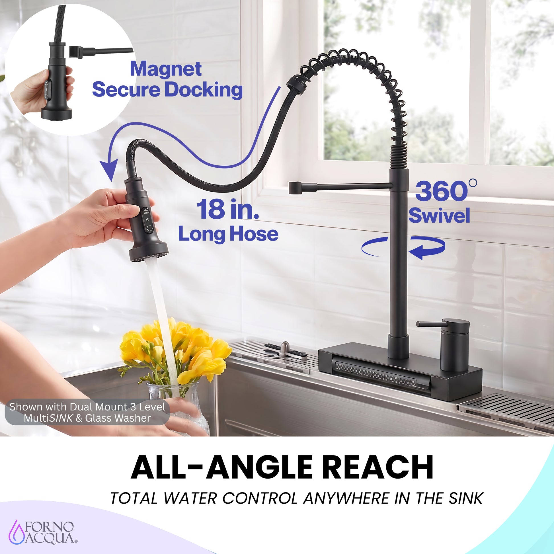 FORNO ACQUA 4 function pull-Down Waterfall Kitchen Faucet - Forno Appliances