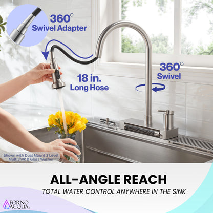 FORNO ACQUA 4 Function Waterfall  Pull-Down Kitchen Faucet - Forno Appliances