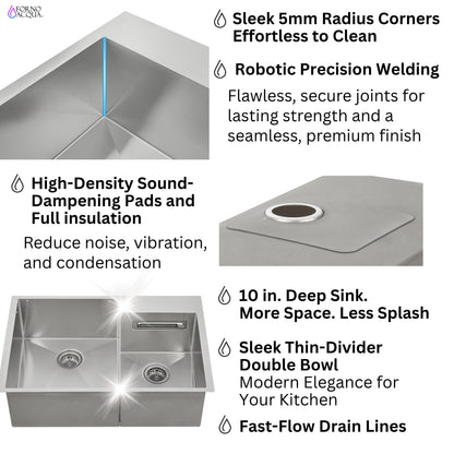 FORNO ACQUA 33 in. Drop-In/Undermount 40/60 Double Bowl Sink with Retractable Faucet & Waterfall - Forno Appliances