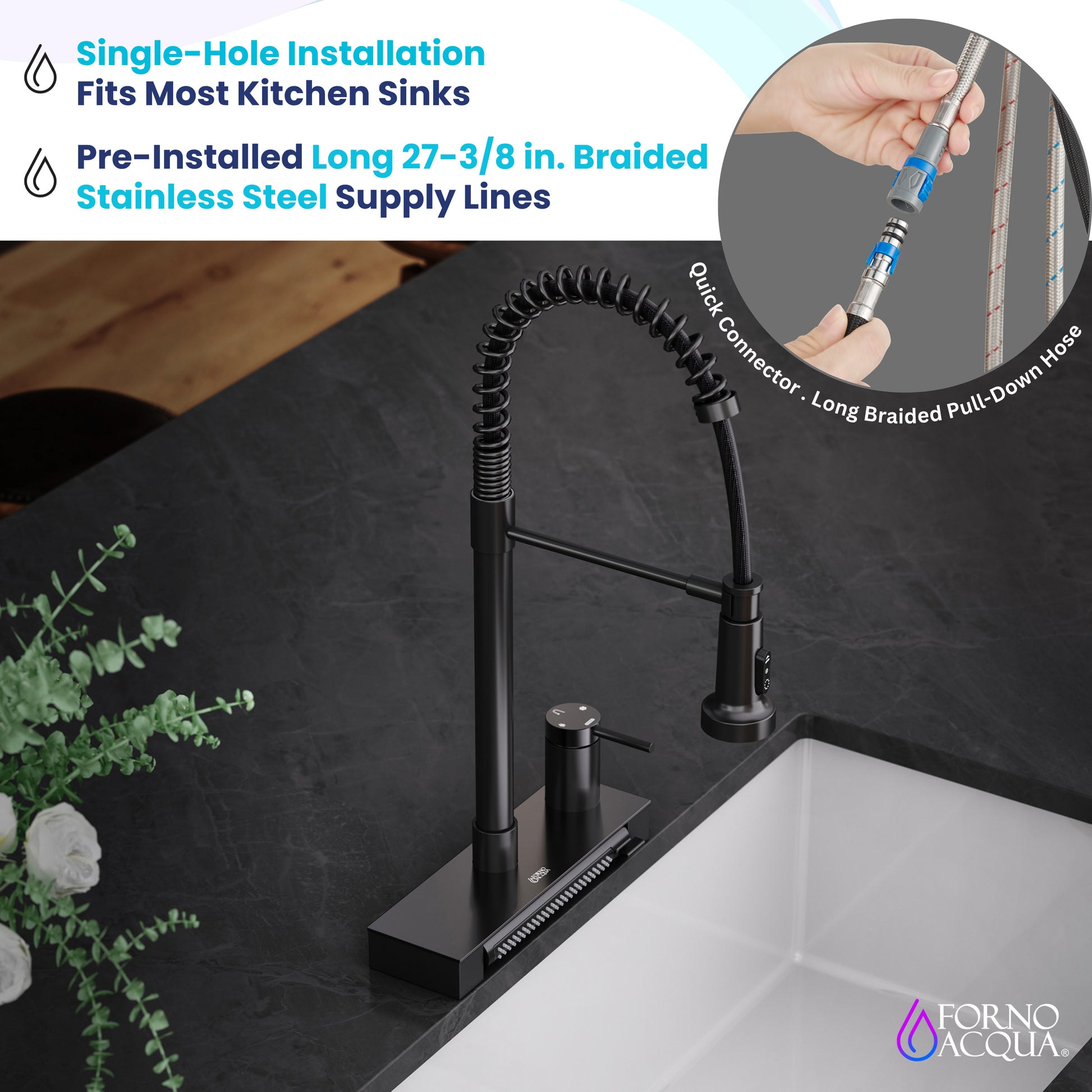 FORNO ACQUA 4 function pull-Down Waterfall Kitchen Faucet - Forno Appliances
