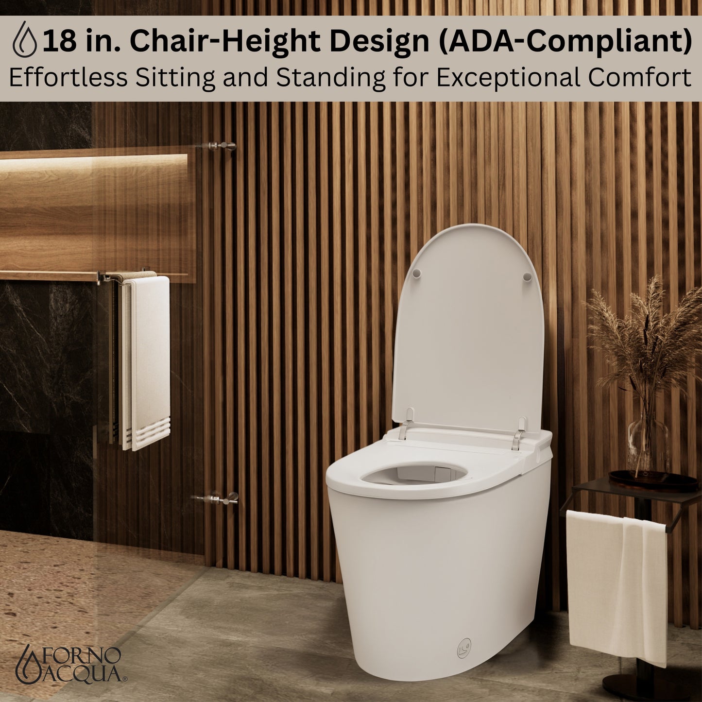 FORNO ACQUA Luxurious Smart Toilet. Includes Heated Seat, Auto Flush, Auto Lid, Powerful Flush, Ideal for Powder Rooms. - Forno Appliances