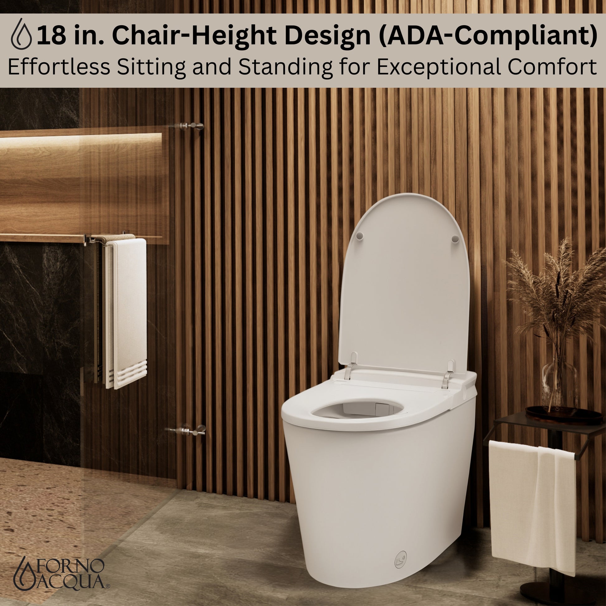 FORNO ACQUA Luxurious Smart Toilet. Includes Heated Seat, Auto Flush, Auto Lid, Powerful Flush, Ideal for Powder Rooms. - Forno Appliances