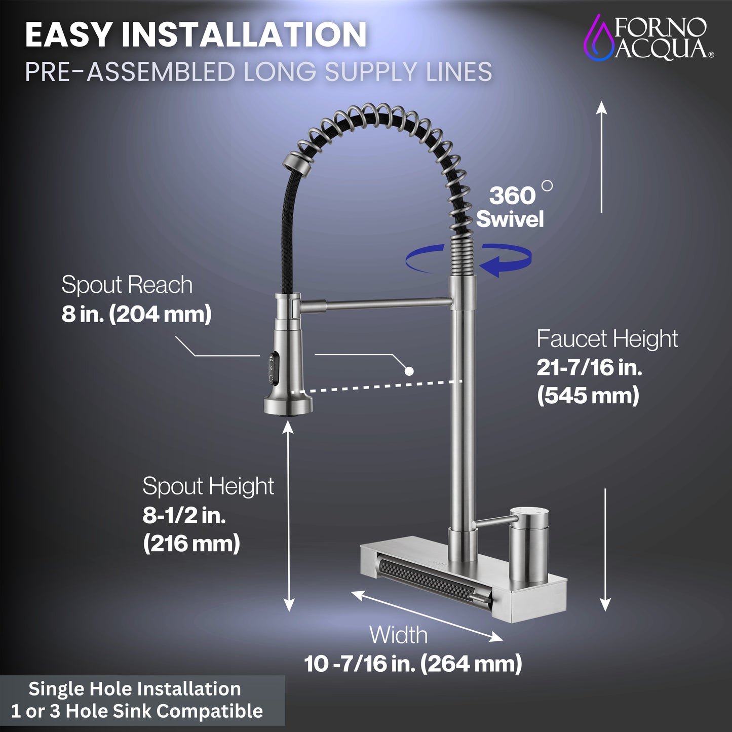 FORNO ACQUA 4 Function  Pull-Down Waterfall Kitchen Faucet - Forno Appliances