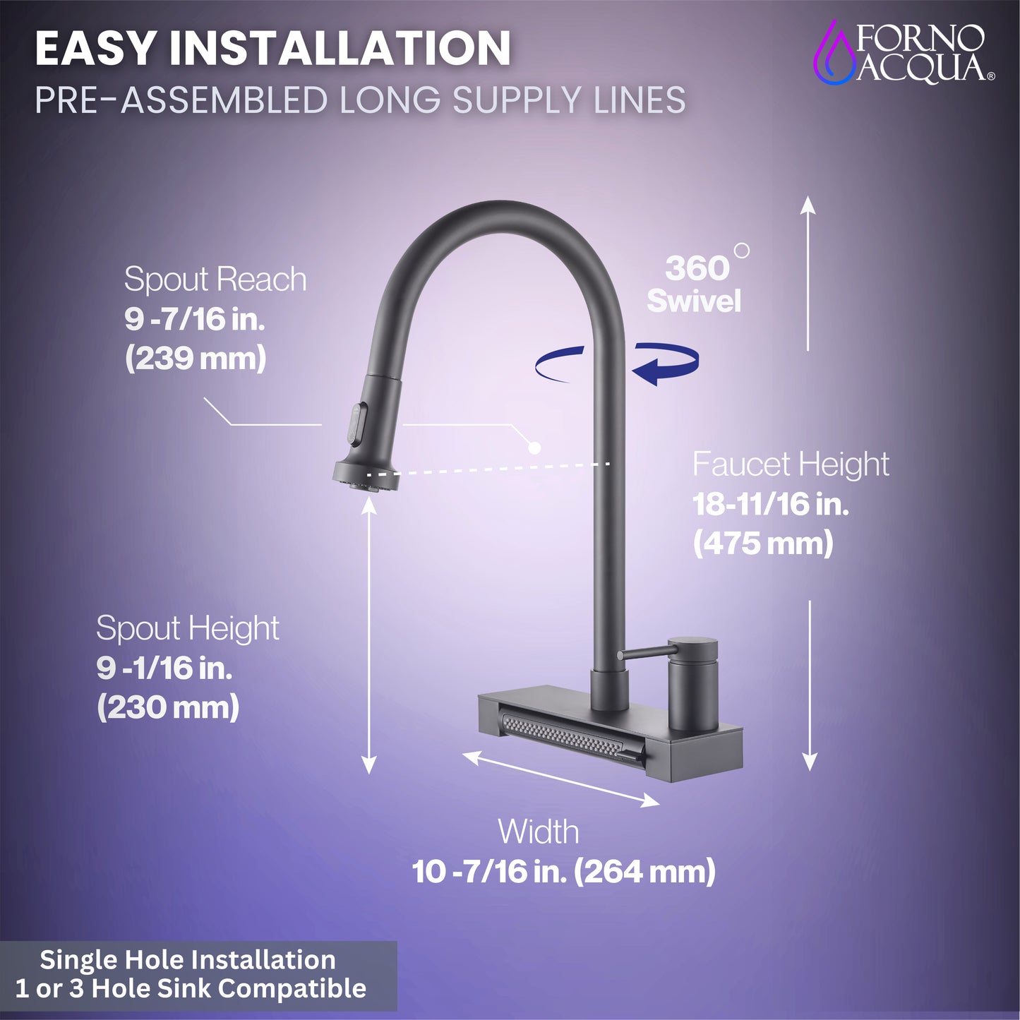 FORNO ACQUA 4 Function Waterfall  Pull-Down Kitchen Faucet - Forno Appliances