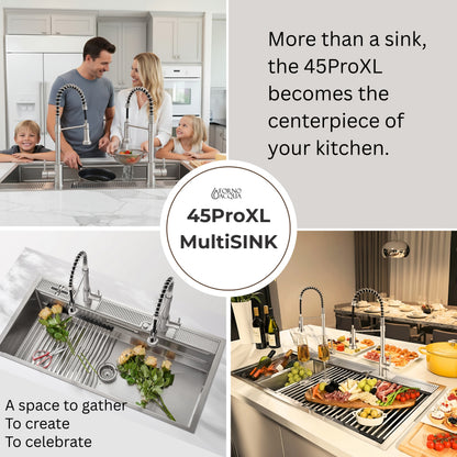 FORNO ACQUA 45 in. Drop-In/Undermount 3-Level Workstation Sink with Two Faucets & Glass Rinser - Forno Appliances