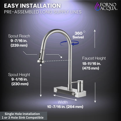 FORNO ACQUA 4 Function Waterfall  Pull-Down Kitchen Faucet - Forno Appliances