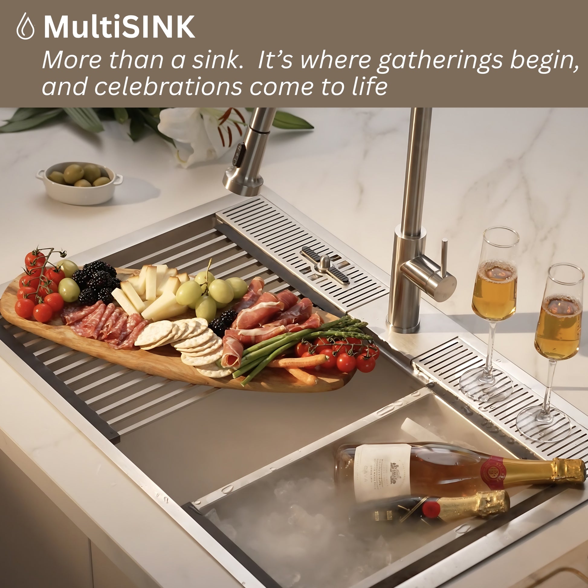 FORNO ACQUA MultiSINK kit with Integrated Waterfall Rinsing and Glass Washing Station.  Includes Chef Faucet and Accessories. - Forno Appliances