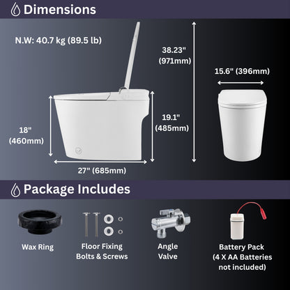 FORNO ACQUA Luxurious Smart Toilet. Includes Auto Flush, Auto Lid, Powerful Flush, sleek tankless design Ideal for Powder Rooms. - Forno Appliances