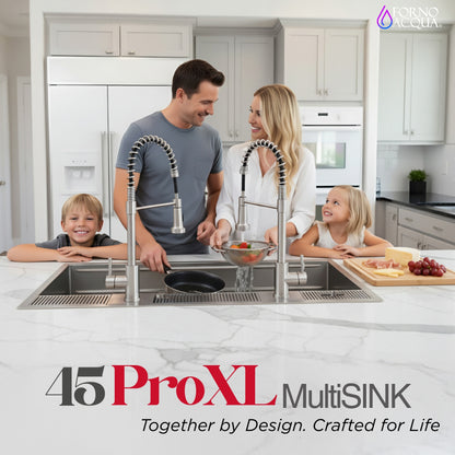 FORNO ACQUA 45 in. Drop-In/Undermount 3-Level Workstation Sink with Two Faucets & Glass Rinser - Forno Appliances