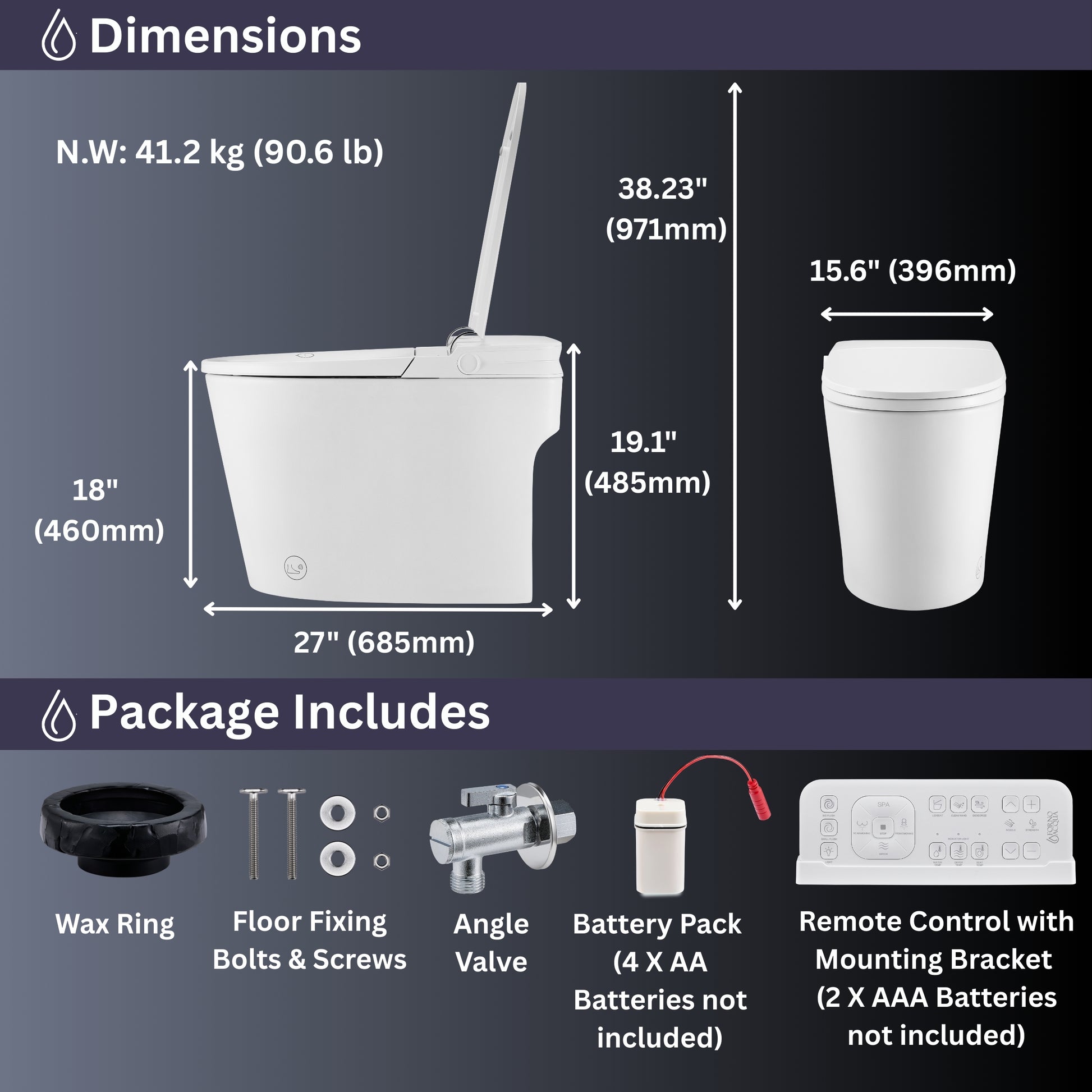 FORNO ACQUA Luxurious Super Smart Toilet. Includes Bidet, Heated Seat, Auto Flush, Auto Lid, Powerful Flush, Ideal for master bathrooms. - Forno Appliances