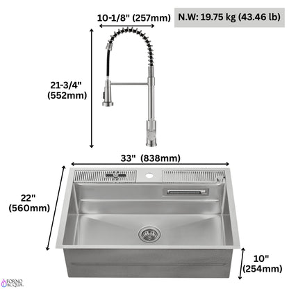 FORNO ACQUA MultiSINK kit with Integrated Waterfall Rinsing and Glass Washing Station.  Includes Chef Faucet and Accessories. - Forno Appliances