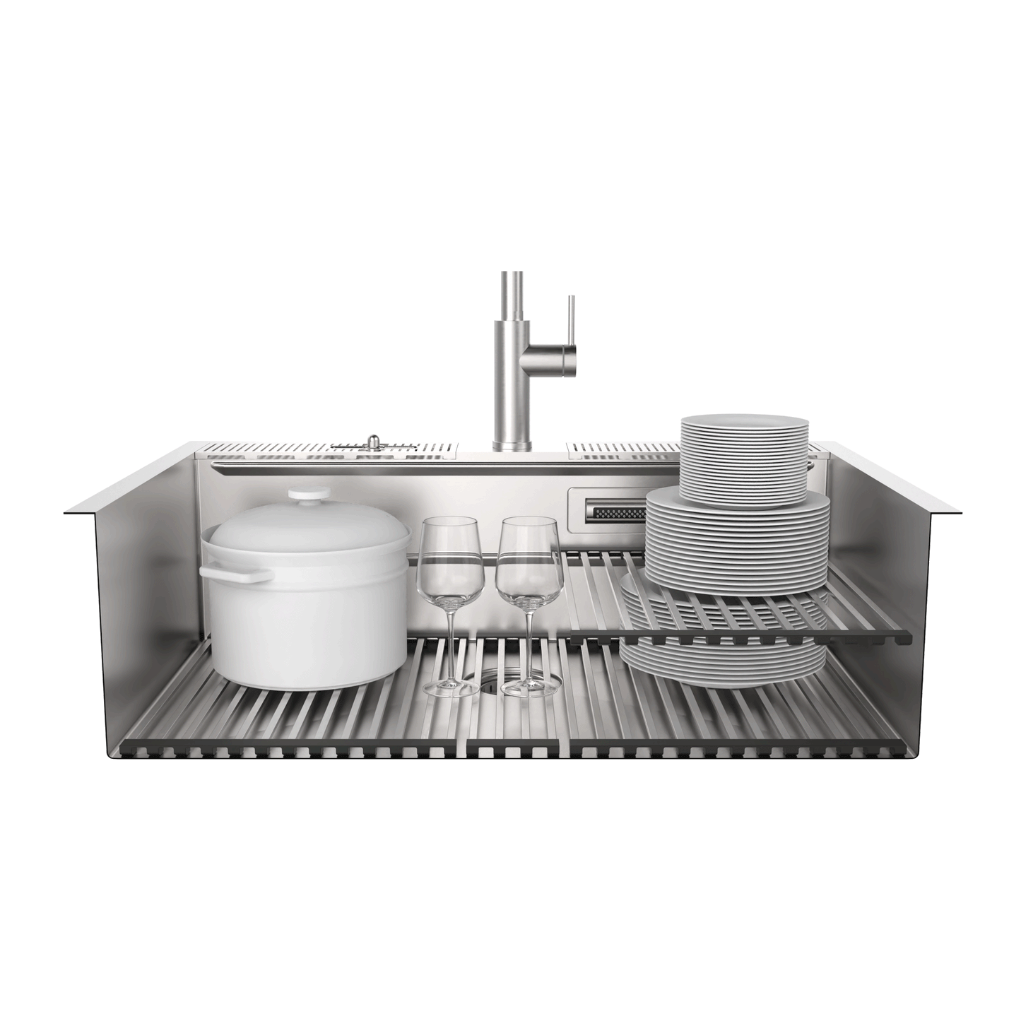 FORNO ACQUA 33 in. Drop-In/Undermount 40/60 Double Bowl Stainless Steel Sink with Waterfall Faucet - Forno Appliances