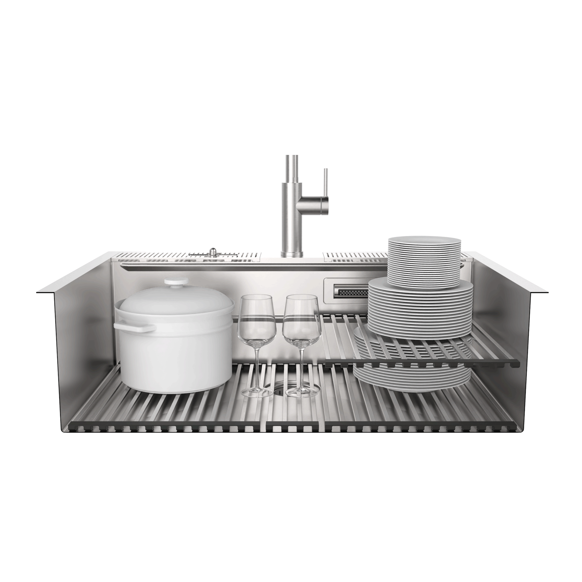 FORNO ACQUA 33 in. Drop-In/Undermount 40/60 Double Bowl Stainless Steel Sink with Waterfall Faucet - Forno Appliances