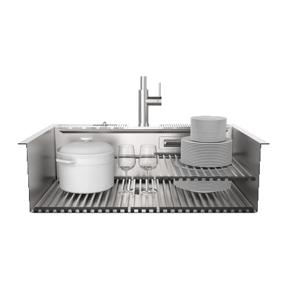FORNO ACQUA 33 in. Drop-In/Undermount 40/60 Double Bowl Stainless Steel Sink with Waterfall Faucet - Forno Appliances