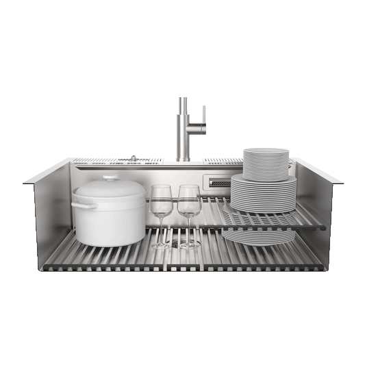 FORNO ACQUA 33 in. Drop-In/Undermount 40/60 Double Bowl Stainless Steel Sink with Waterfall Faucet - Forno Appliances